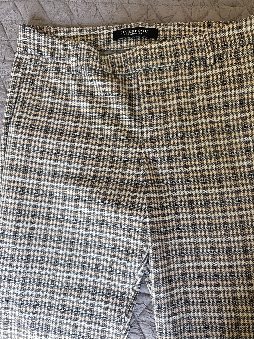 Liverpool Black and Cream Plaid Trousers